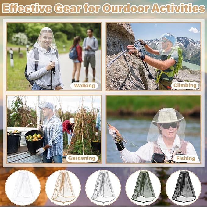 Benvo Mosquito Head Net Mesh One Piece Face Neck Fly Netting Cover from Bugs Gnats Noseeums Hat-Compatible Insect Shield for Fishing, Camping, Gardening (2pcs, White, Upgraded Big Net)