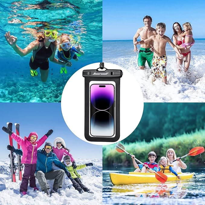 Hiearcool Waterproof Phone Pouch,Waterproof Cell Phone Dry Bag for iPhone,Universal Waterproof Case Beach Essentials for Vacation Kayak Cruise Accessories Must Haves-Black&Yellow-2Pack