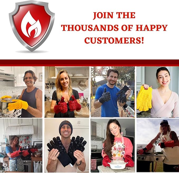 Grill Armor Oven Gloves 932°F Extreme Heat & Cut Resistant Oven Mitts with Fingers for BBQ, Cooking, Grilling, Baking – Accessory for Smoker, Cast Iron, Fire Pit, Camping, Fireplace and More