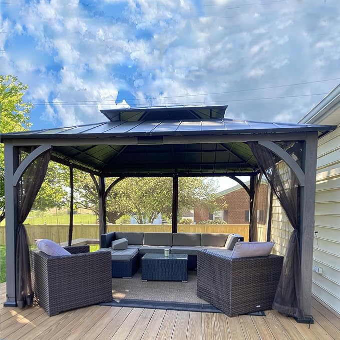 Gazebo Universal Replacement Mosquito Netting, Upgrade 12' x 14' Outdoor Canopy Net Screen 4-Panel Sidewall Curtain, with Zippers, Easy to Install, Fit for Most Gazebo 12x14 Canopy, Black