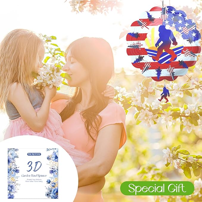 Bigfoot Wind Spinners Gift Patriotic Sasquatch Gifts for Women Men, 12 Inch Outdoor Metal 3D Wind Spinner Garden Yard Decor