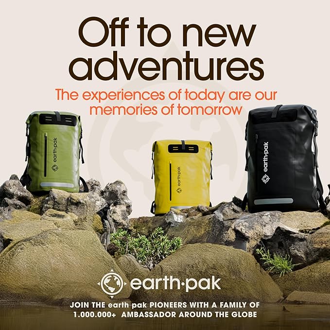 Earth Pak Waterproof Backpack - Heavy Duty Hiking Backpack - Roll-Top Closure Bag - Cushioned Dry Bag Waterproof Phone Case