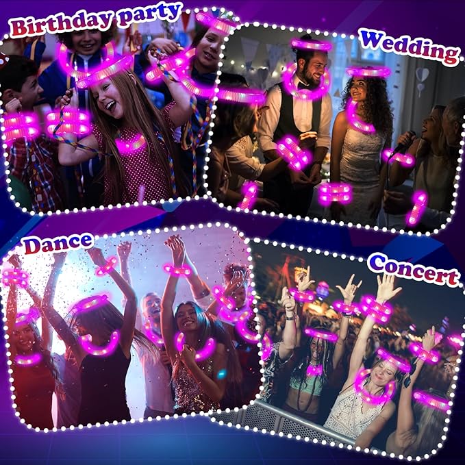 Pink Glow Sticks Party Favors for Kids 24 PCS,LED Light up Pop Tubes for Toddlers, Neon Necklaces Bracelets Accessories, Glow Birthday Wedding Dance Party Supplies Camping Toys Decorations