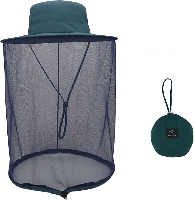 Fishing Hat Sun Protection Hat Mosquito Head Net for Outdoors Bucket Hat with Hidden Net Mesh