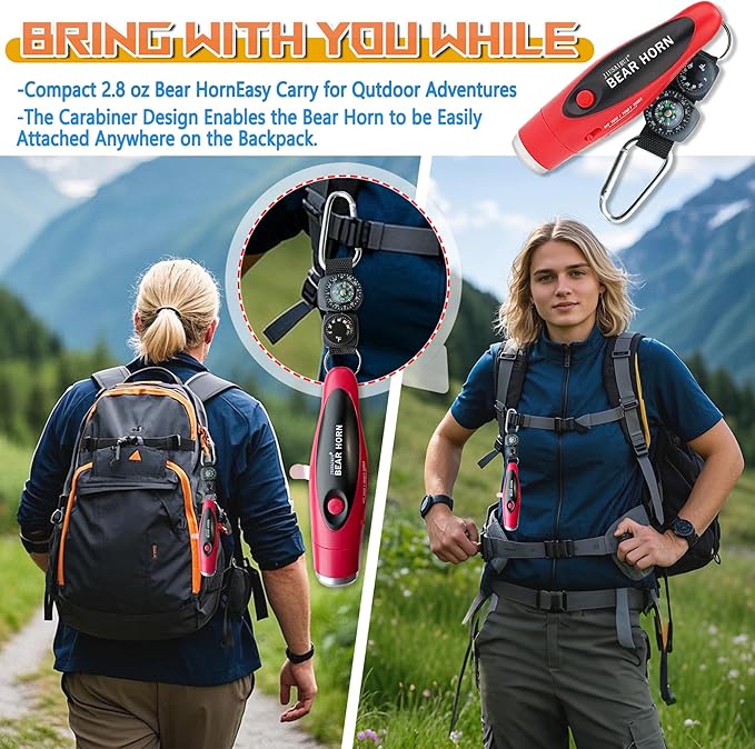 120dB Electronic Air Horn with Compass & Thermometer- Bear Horn to Scare Bears - Self Defense for Hiking