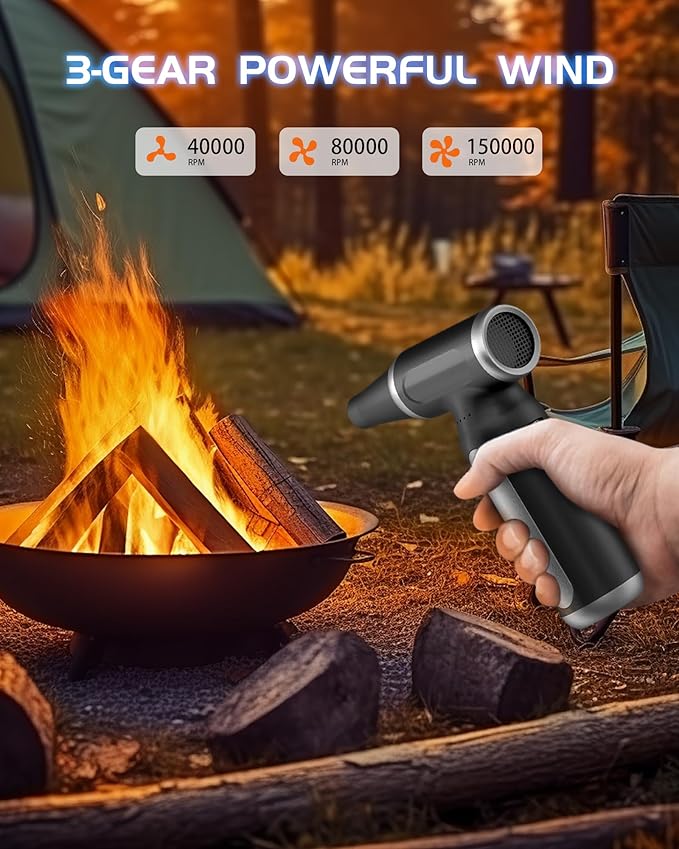 Electric Compressed Air Duster - 33,0000 RPM Rechargeable Cordless Turbo Blower, Portable Air Blower Gun for Cars, PC, Keyboard, Home & Outdoor Dust Cleaning (Replaces Compressed Air Cans)