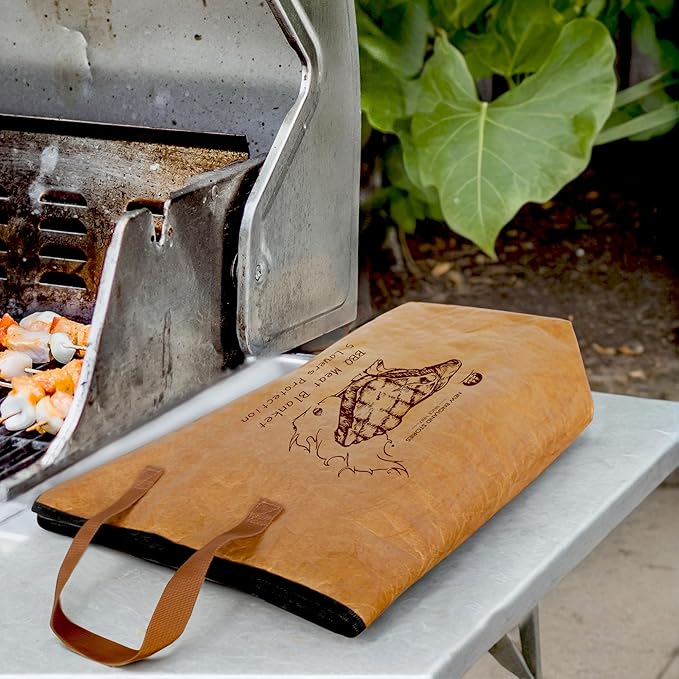 BBQ Blanket for Resting Meat, 5-Layer Insulated Meat Resting Bag for Moisture Retention and Perfect BBQ, Wide Mouth with Handle Design for Briskets, Pork Shoulders, Steaks (Brown, 15 Inch)