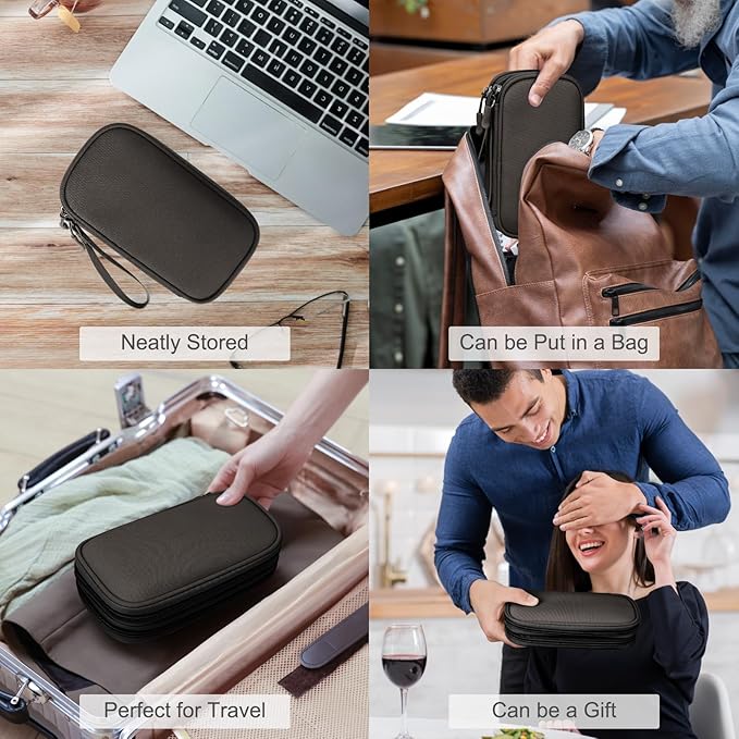 FYY Electronic Organizer, Travel Cable Organizer Bag Pouch Electronic Accessories Carry Case Portable Waterproof Double Layers All-in-One Storage Bag for Cable, Cord, Charger, Phone, Earphone Coffee