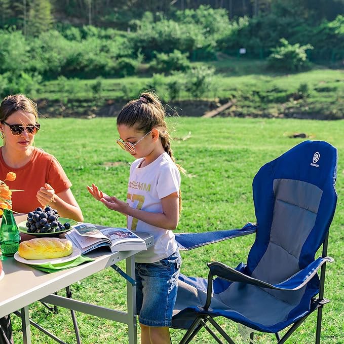 EVER ADVANCED High Back Folding Camping Chair Oversized and Fully Padded, Portable Quad Camp Lawn Chair Up to 400 lbs, with Cup Holder Armrest Carrying Bag