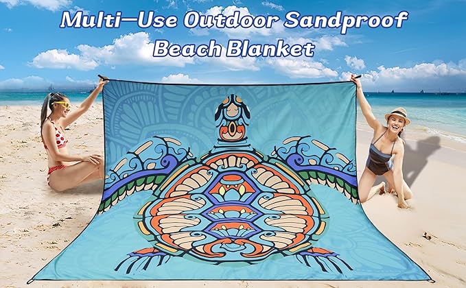 Beach Blanket Waterproof Sandproof Beach Mat 79" X 83"/10'x9'for 2-8 Adults Quick Drying Outdoor Picnic Mat Beach Accessories for Travel, Camping, Hiking