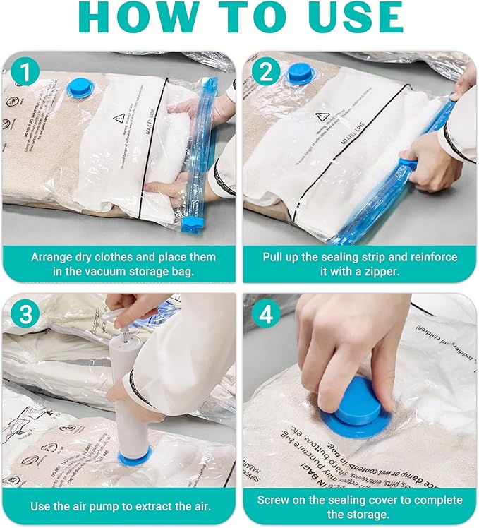 10 Pack Small Space Saver Vacuum Storage Bags Compression Seal Bags for Travel Clothing Luggage Blankets Comforters with Hand Pump