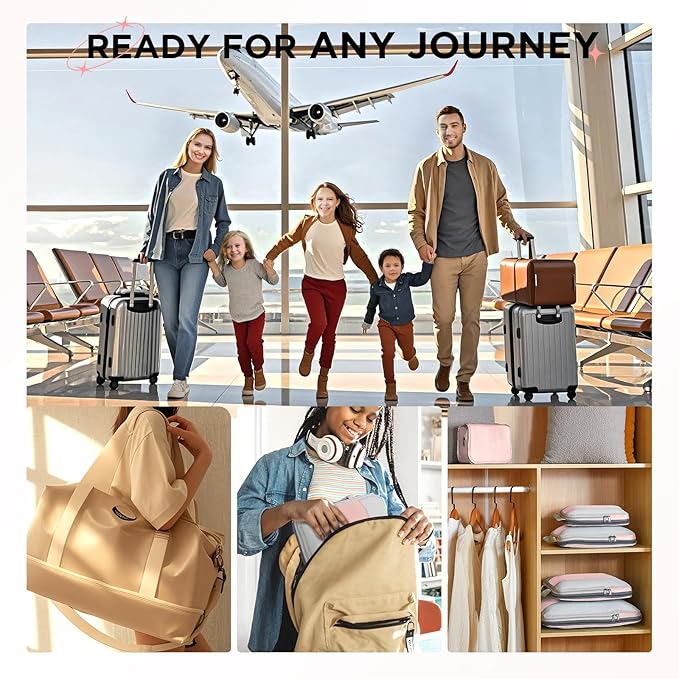 8 Set Compression Packing Cubes for Travel Essentials,Compressible Expandable Packing Cubes for Suitcase,OlarHike Luggage Organizer Bags for Travel,Handy Helper for Organizing Clothes(Pink)