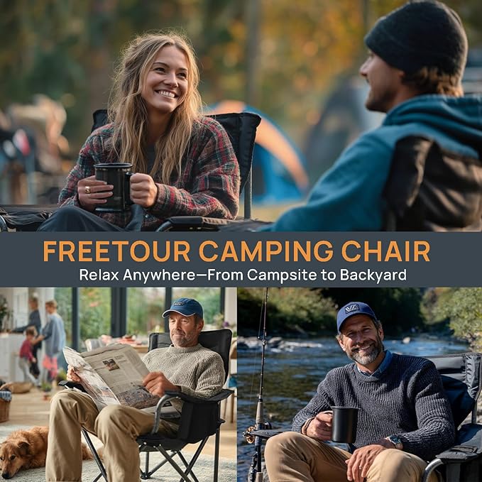 Camping Chair Folding Heavy Duty with Cup Holder & Cooler Bag, Oversized Portable Lawn Chair for Adults, Tall and Lightweight, 300 Lbs Capacity, for Beach, Fishing, Sports, Travel