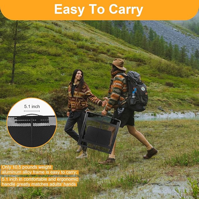 Grill Table 4FT Camping Table with 7/15 L Storage Bag 3 Height Adjustable Picnic Table Foldable Folding Portable Stand Mesh Outdoor BBQ