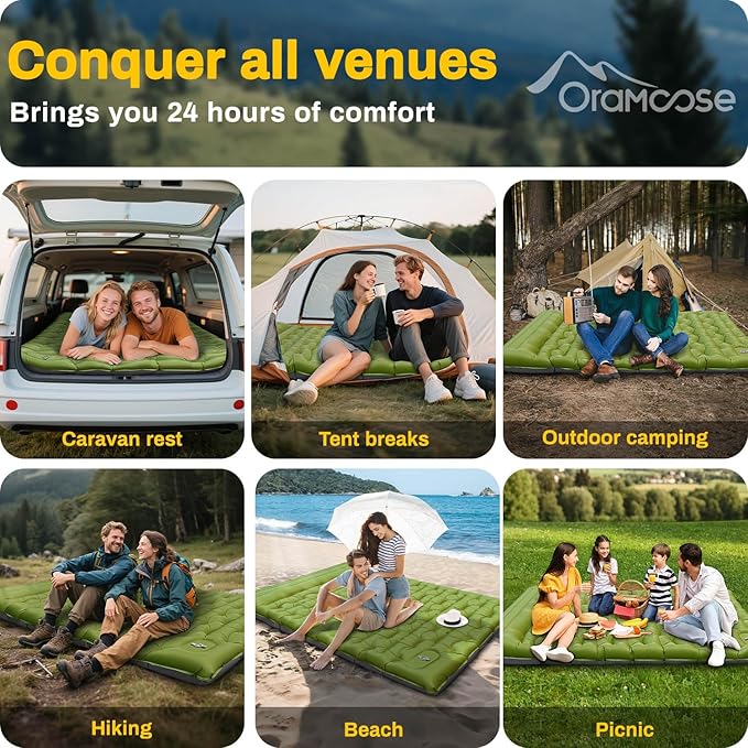 Double Sleeping Pad, Extra Thick 6 Inch Sleeping Pad for Camping 2 Person with Built-in Pillow & Foot Pump Ultralight Compact Inflatable Camping Mat for Backpacking Hiking Travel Tent Camp Gear Gifts