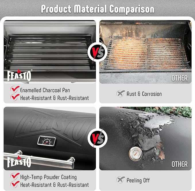 BBQ Charcoal Grill with Offset Smoker Grill and Side Table, 30-In Heavy-Duty Outdoor BBQ Grill with 832 Sq. In. Cooking Space for Outdoor Barbecue in Backyard, Patio and Parties, Black