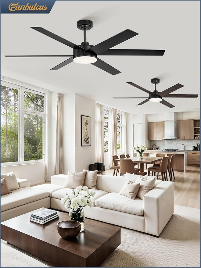 56 Inch Ceiling Fans with Lights and Remote, Reversible 6 Blades, Dimmable, 3000K-6000K Adjustable, Outdoor Ceiling Fans for Patios, Large Ceiling Fan for Indoor or Covered Outdoor-Black