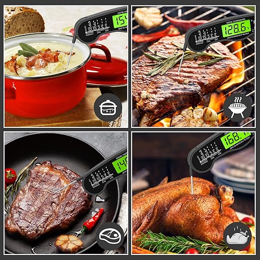 Digital Meat Thermometer - Fast Instant Read Food Thermometer, Waterproof Kitchen Thermometer with Backlight & Hold Function for Cooking, Candy Making, Outside Grill