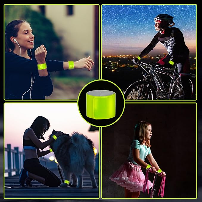 20 Pcs Reflective Bands Snap Bracelets - Enhance Safety for Children, School Bags, Keys, Prams, Hiking, Joggers, and Cyclists