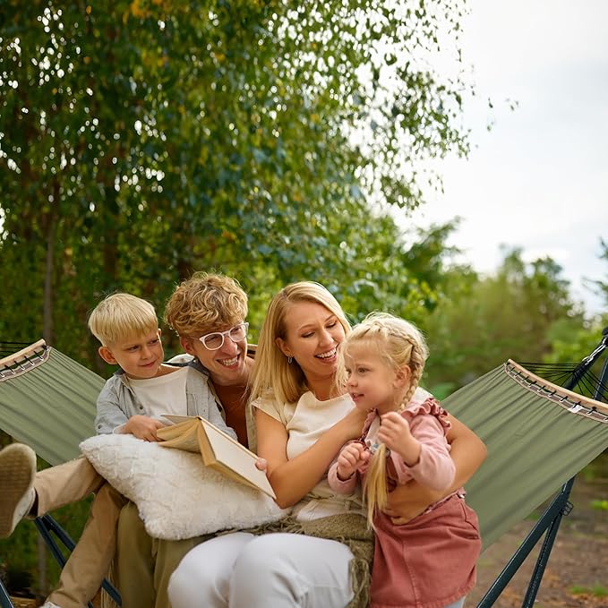 Tranquillo Sturdy Steel Hammock Stand with Premium Cotton Canvas, 600 lbs Capacity Hammock Folding, Portable Hammock Stand 30-Second Fold Unfold Spacious Hammock Design, Sage