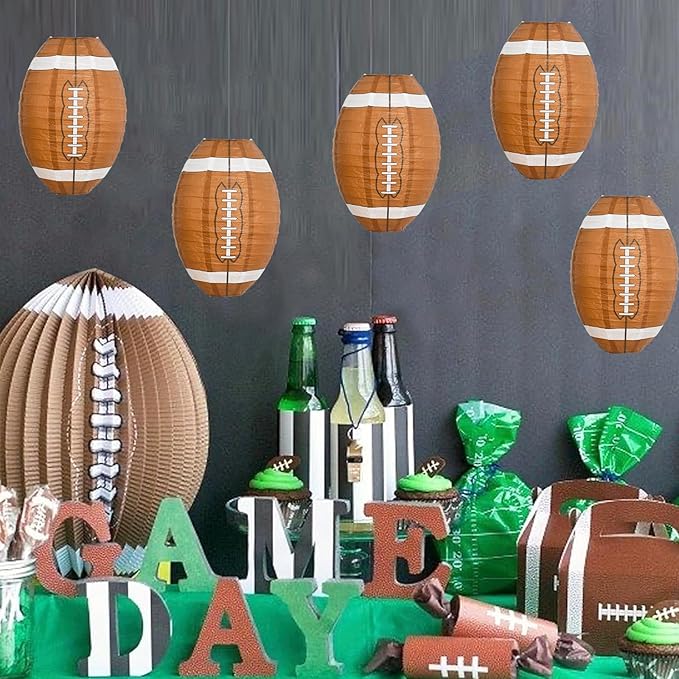 BEISHIDA 12-Inch Football Paper Lanterns Decorative Chinese/Japanese Hanging Round Paper Lanterns Lamp for sports party, Sport Themed Birthday Bar Football Game Party Decoration (6 Packs)