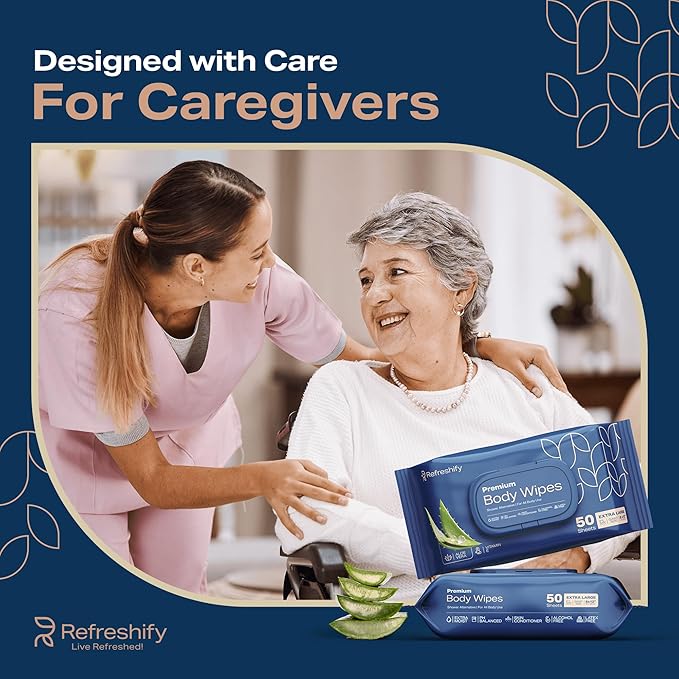 Extra large Shower Body Wipes for Adults 8" x 12" (400 count) + 8 Travel Packs | Adult Wipes for Elderly, Bathing No Rinse, Vitamin E, 8 Packs of 50