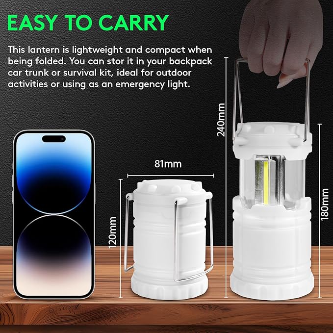 KUNHE LED 10 Pack Glow-in-The-Dark Camping Lanterns Battery Powered (Includes 30 AA Alkaline Batteries) 350 Lumens IPX4 Water Resistant Lanterns for Power Outages Emergency Hurricane Storms