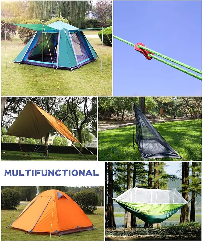 HIKEMAN 50m Reflective Guyline Solid Braid Nylon Camping Rope with Aluminum Adjuster Cord Tensioner Tent Accessory for Outdoor Travel,Hiking,Backpacking and Water Activities (Yellow, 3mm)