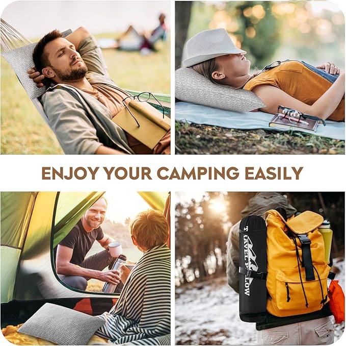 Camping Pillow Shredded Memory Foam Pillow, Compressible Travel Pillow Breathable Cover, Ideal Backpacking Airplane Hiking