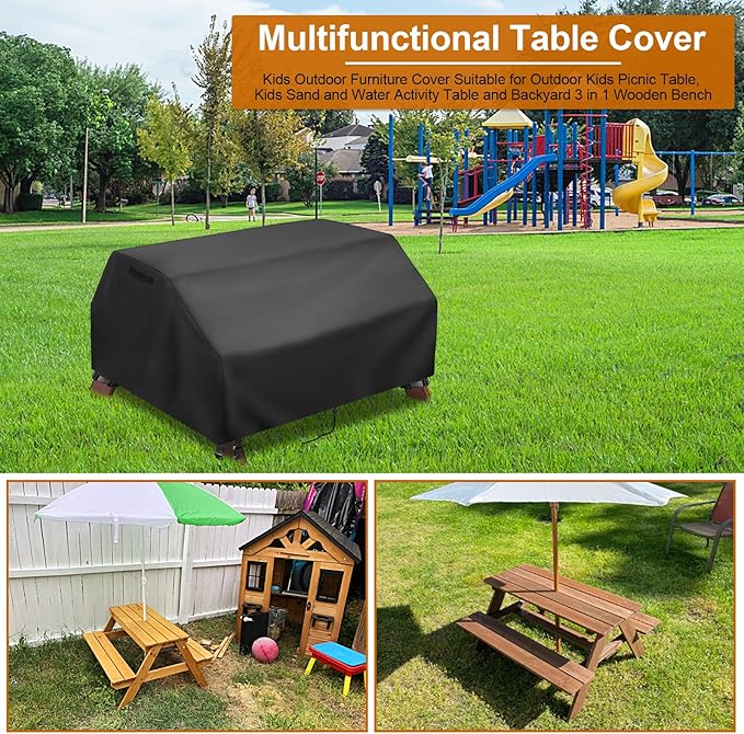 38 Inch Picnic Table Cover, Waterproof Patio Camping Table Cover Fits for Toddler Kids Outdoor Picnic Table Bench Set,Sand and Water Activity Table Covers- 38"L x 38"W x 19.5"H