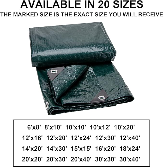 CARTMAN Finished Size 18x24 Feet Waterproof Green Tarp 8 Mil Thick, Multipurpose Protective Cover for Emergency Rain Shelter Camping Tarpaulin