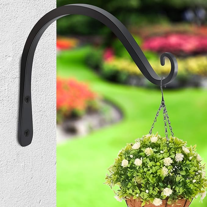 Gtongoko 2 Pack 8 Inch Plant Hangers Outdoor Metal, Plant Hooks for Wall Indoor, Outdoor Hooks for Hanging Bird Feeders, Plant Bracket, Lanterns, Wind Chinme, Black