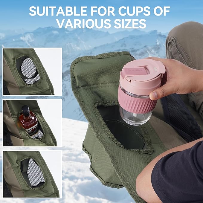 Double Camping Chairs Padded Loveseat Chair for 2 Person - Heavy Duty Oversized Camping Couch for Adults Outdoor Lawn Beach - Portable Folding Sofa with Cup Holders and Carry Bag, Green