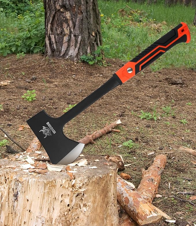 17" Hatchet, Camping Axe High Carbon Steel & Non-Slip Shock-Absorbing Grip with Nylon Sheath