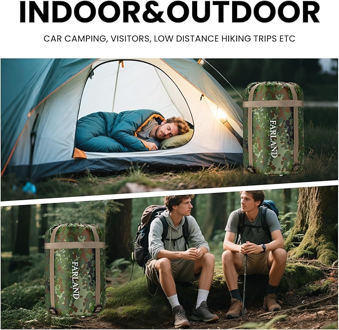FARLAND Sleeping Bags 30℉ for Adults Teens Kids with Compression Sack Portable and Lightweight for 3-4 Season Camping, Hiking,Waterproof, Backpacking and Outdoors