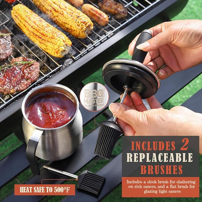 32 OUNCE BBQ Basting Pot with 2 Replaceable Brushes,Grilling Gifts for Men&Dad,Stainless Steel 304 Barbecue Sauce Pot Brush Set,Airtight Melting Pot Sauce Container,Birthday Gifts for HIm Dad Husband