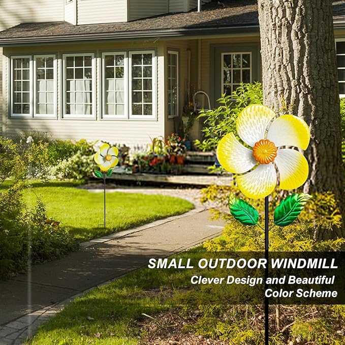 2 Pack Metal Wind Spinners for Garden Decor - Outdoor Windmill Sculptures, Durable Yard Art Wind Spinners Metal Wind Spinner for Patio Lawn Ornament, Vibrant Orange Garden Spinners