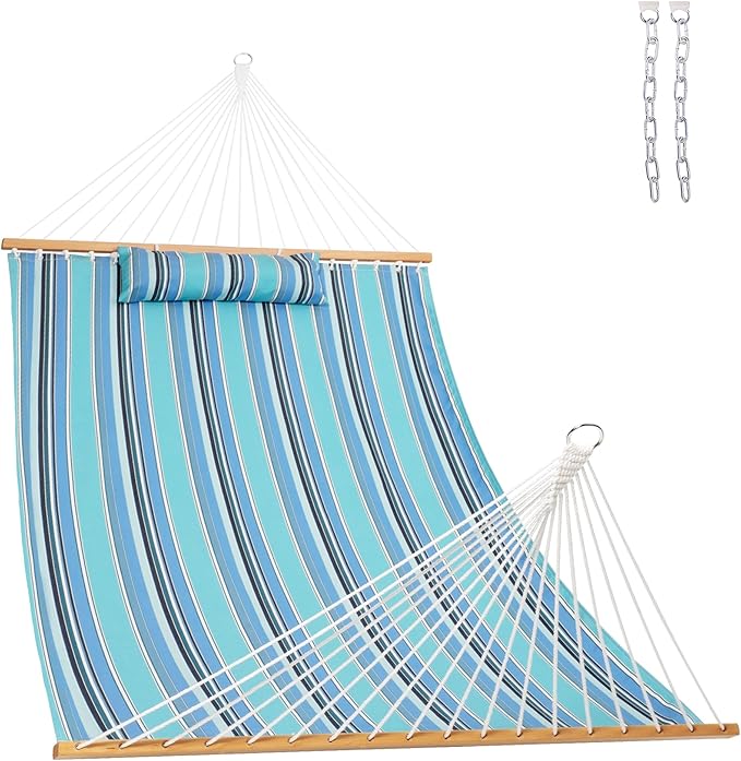 Lazy Daze 12 FT Sunbrella Fabric Hammock with Spreader Bars and Free Pillow Fits for Two Persons, All Weather and Fade Resistant for Patio Yard, 450 lbs Weight Capacity, Dolce Oasis