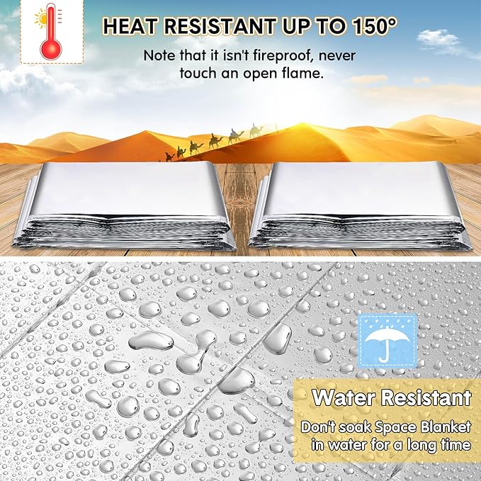 100 Pcs Emergency Blankets for Survival 83 x 55 Emergency Foil Thermal Reflective Space Blanket Bulk Waterproof Individually Wrap Survival for Car Camping Outdoor Homeless