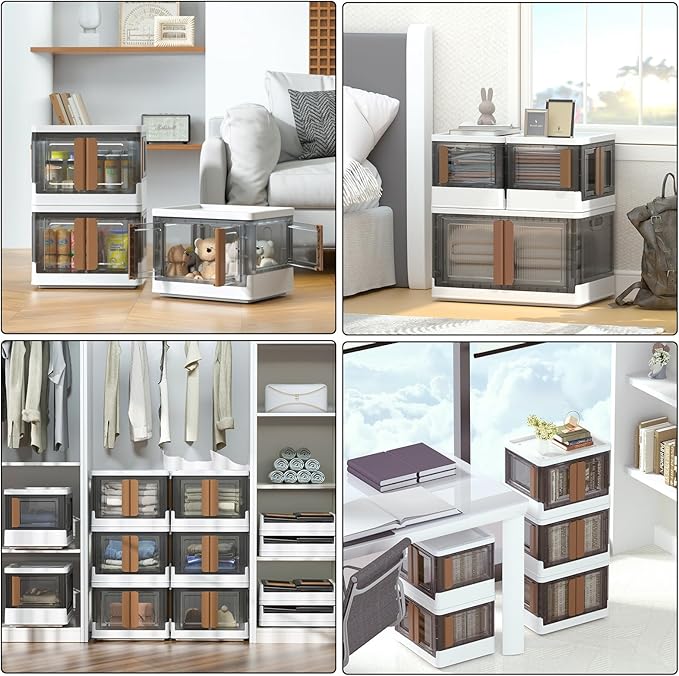 HAIXIN 4 Doors Opening Shelf Organizer, Foldable Closet Organizers and Storage, 6.86 Gal Cube Storage Bin with Wheels, Stackable Storage Box for Blanket Storage and Snack Organizers, 2 Pack