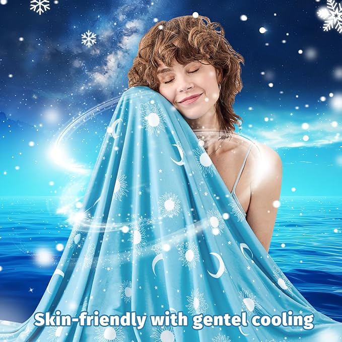 inhand Cooling Blanket Twin Size (60"x80") - Cooled Blankets for Hot Sleepers Lightweight Breathable Summer Blanket for Sleeping Night Sweats to Keep Cool in The Heat -Aqua