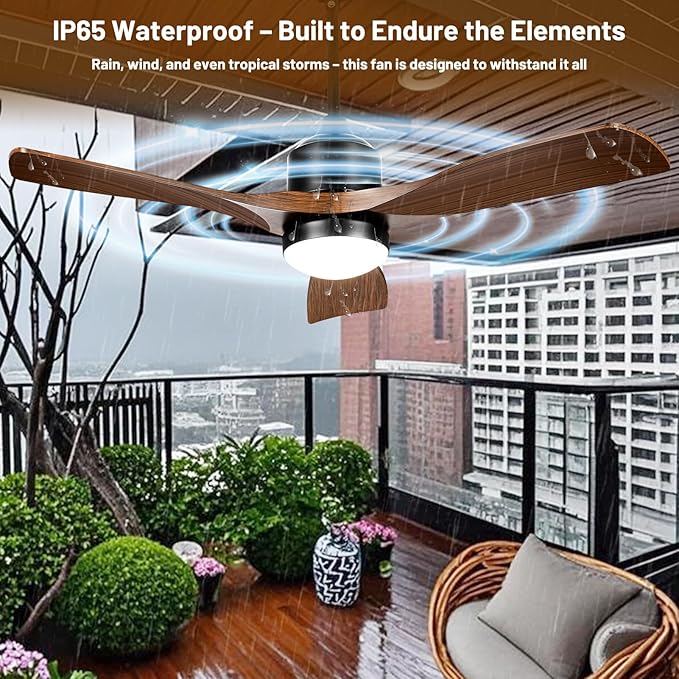 42" Waterproof Outdoor Ceiling Fans with Lights and Remote, Plug In Ceiling Fan for Gazebo and Patio, IP65 Wet Rated Smart Fan, Hanging Fan with Dimmable LED Light and App Control, Brown