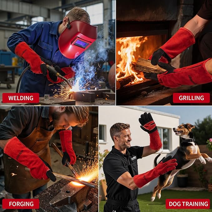 16 Inch Welding Gloves Heat Resistant 932°F for MIG/TIG/Stick Welding/Forging