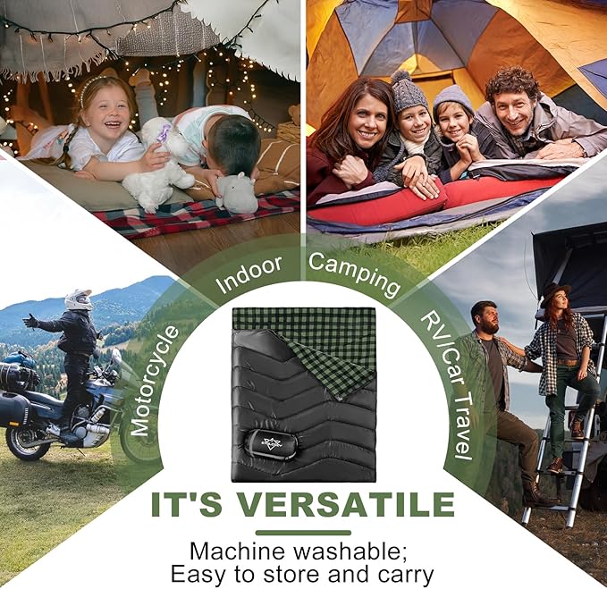 Double Sleeping Bag for Adults Kids, XL Queen Size 2 Person All Season for Warm & Cold Weather, Lightweight Compact with Compression Sack Camping Essentials for Backpacking Hiking