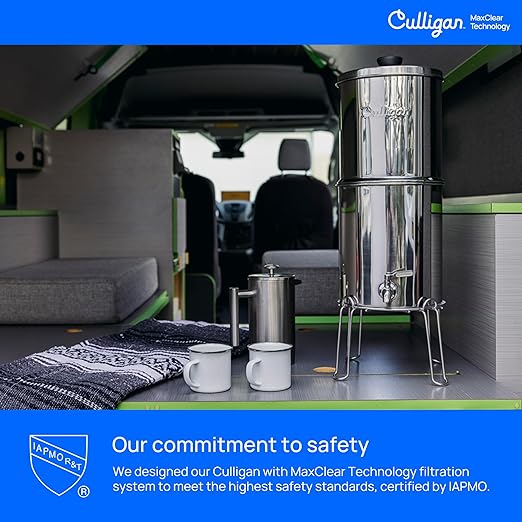 Culligan with MaxClear Technology 3 Gallon Gravity Water Filter System, Polished Countertop Ceramic Water Filter NSF/ANSI Certified to Reduce Lead, Microplastics & Total PFAS, with 3 Filters