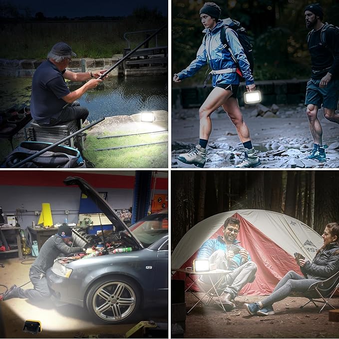2 PackWork Light Portable COB LED Super Bright Rechargeable Flood Light Working Lamp Stand USB Cordless Battery Powered Worklight Tool for Outdoor Camping