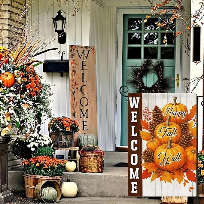 Garden Flag12X18 Inch Double Side,Welcome Pumpkin Fall Yard Flag, Small Garden Flag Outside Decorative,Outdoor Fall Flag for Holiday Patio Courtyard Lawn