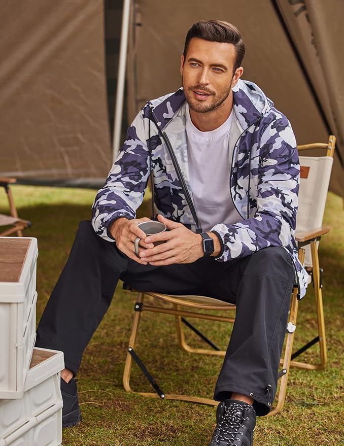 COOFANDY Men's Packable Rain Jacket Lightweight Waterproof Raincoat with Hood Travel Hiking Golf Windbreaker