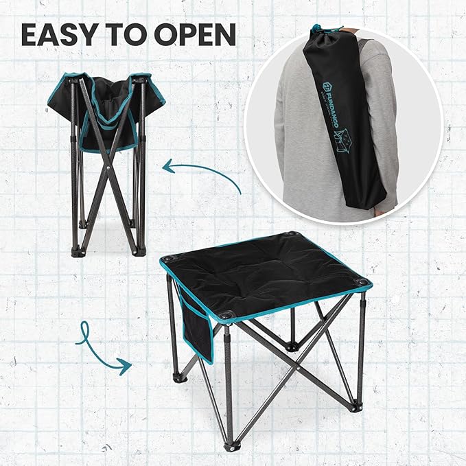 FUNDANGO Folding Camping Stool, 2 Pack 18.1 Inch Oversized Foot Stools 400 Lbs Heavy Duty Portable Padded Seat Anti-Slip Foots & Carry Bag for Fishing Outdoor Lawn Travel (Black)