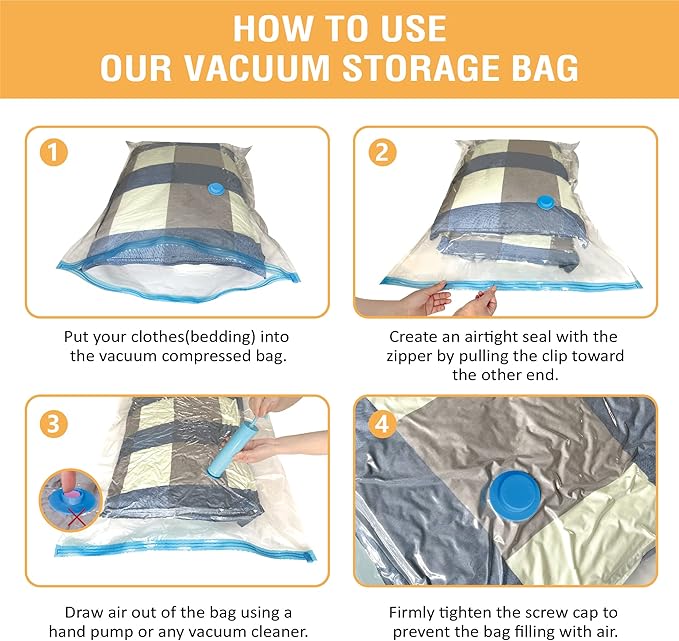 10 Jumbo Vacuum Storage Bags, Space Saver Bags Compression Storage Bags for Comforters and Blankets, Vacuum Sealer Bags for Clothes Storage, Hand Pump Included